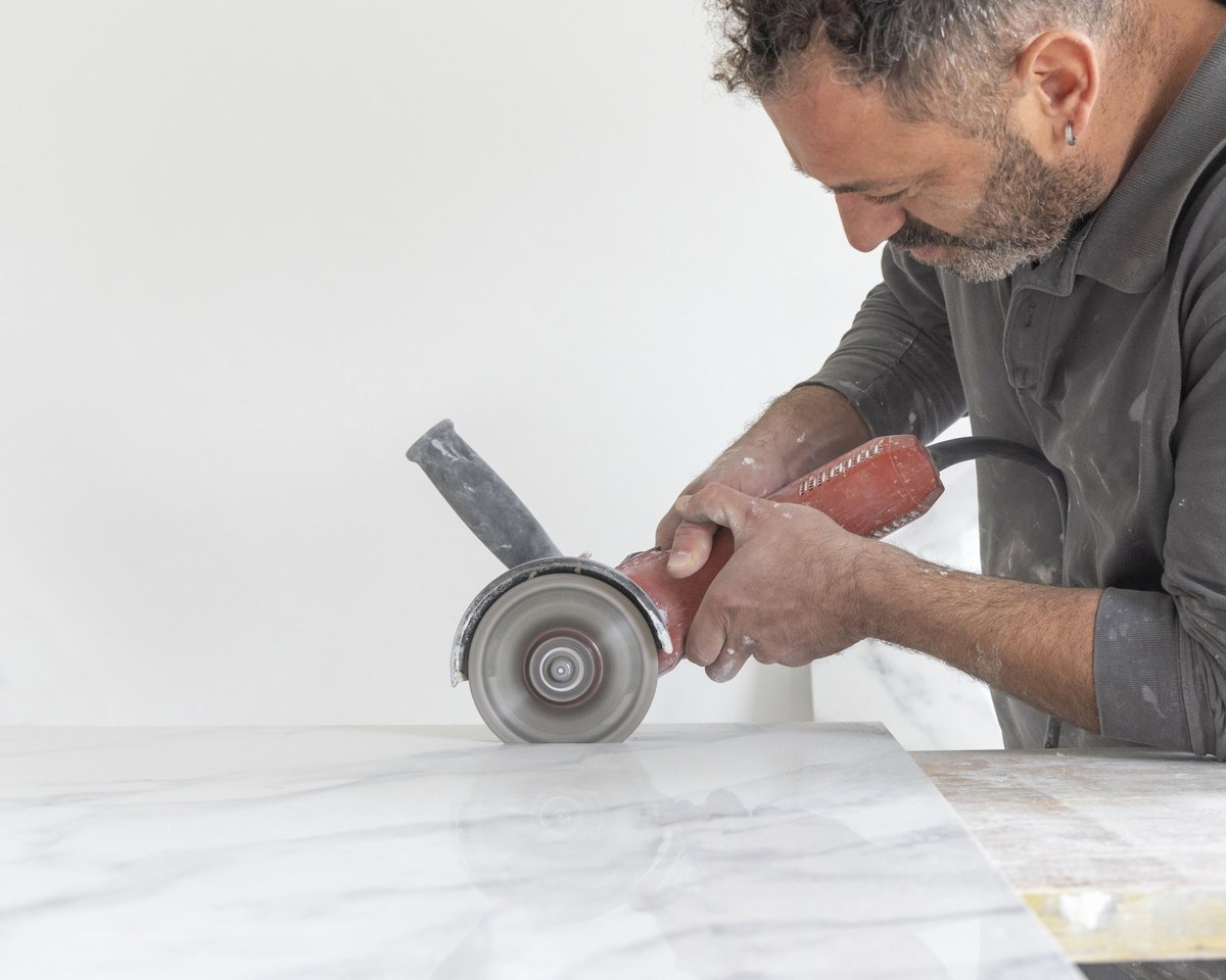 Professional marble repair work in Manhattan - stone restoration specialist at work