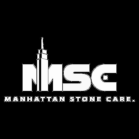 Manhattan Stone Care logo featuring stylized building icon and company name in white on black background